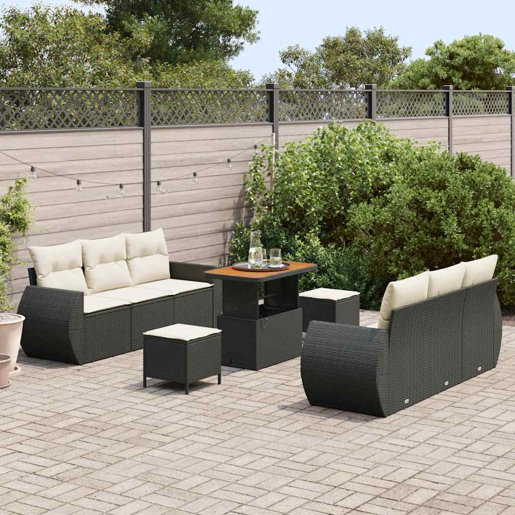 Gartensofa-set 9 stk. 6-Sitzanzahl Schwarz und Creme