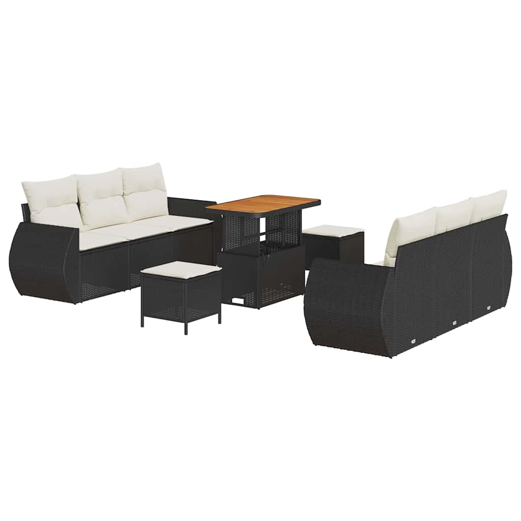 Gartensofa-set mit Kissen 9 pcs Schwarz und Creme Poly-Rattan