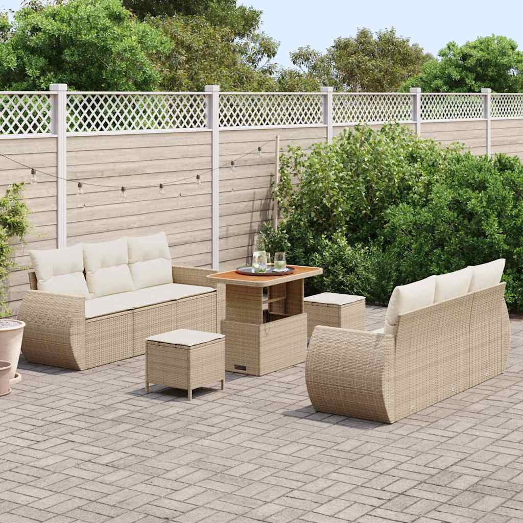 Gartensofa-set 9 Stk. 6-Sitzanzahl Beige und Creme Poly-Rattan