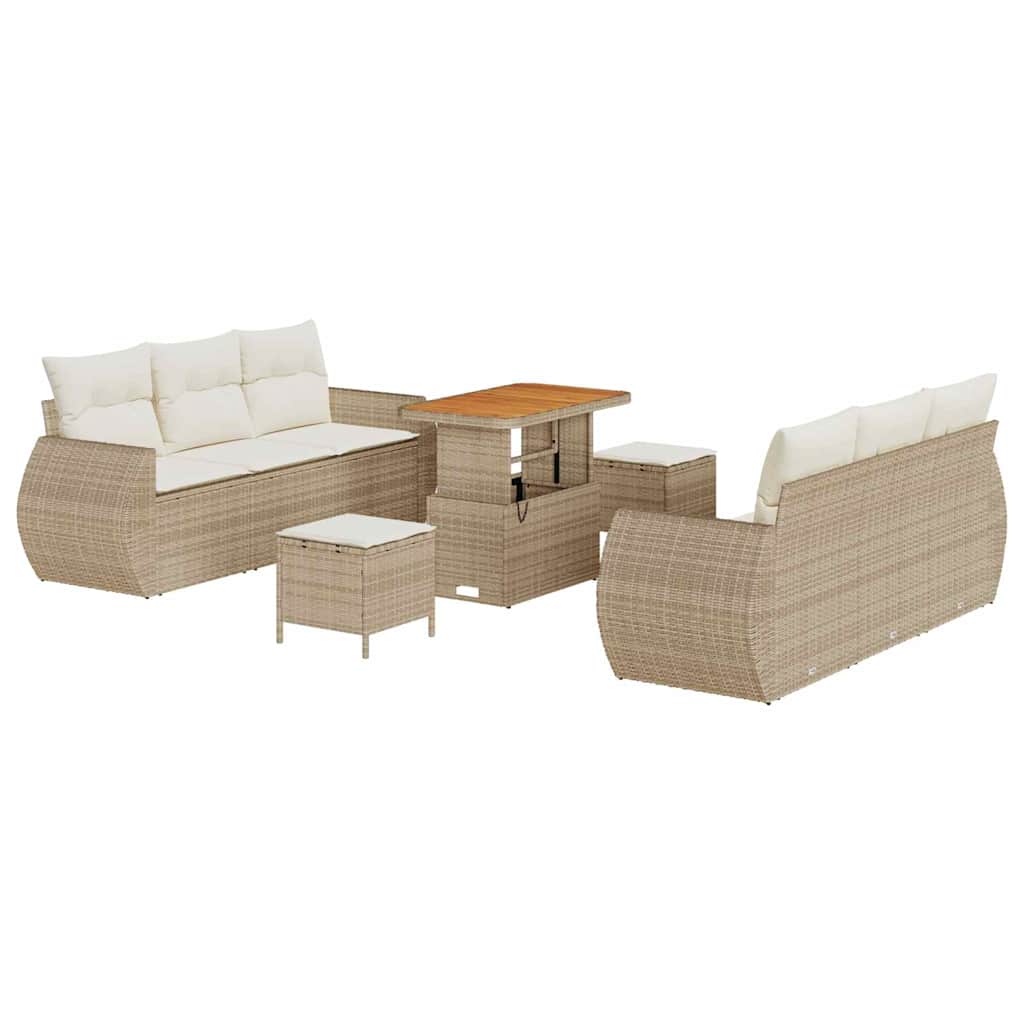 Gartensofa-set 9 Stk. 6-Sitzanzahl Beige und Creme Poly-Rattan