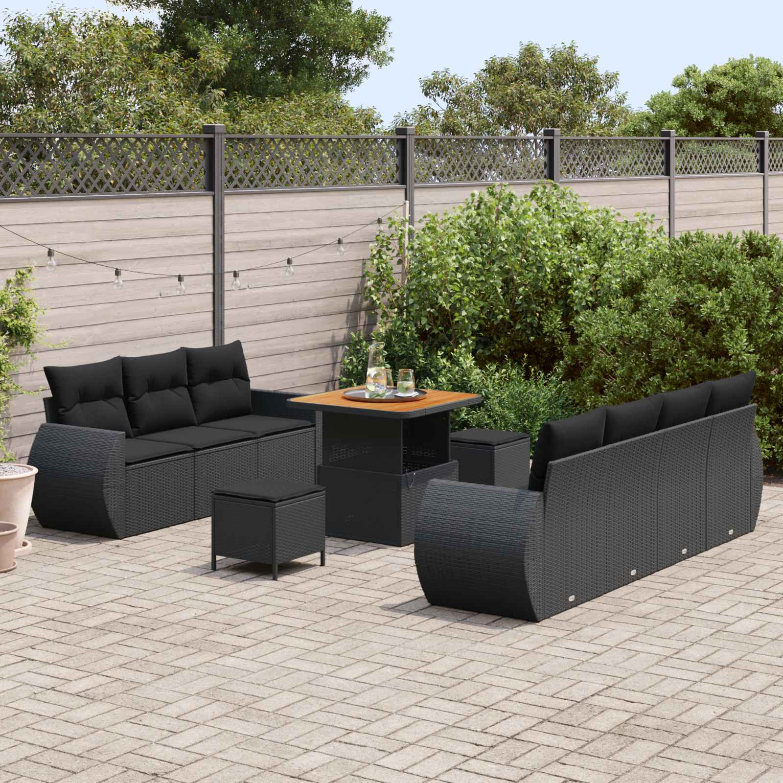 Gartensofa-set 10 stk. 7-Sitzanzahl Schwarz Poly-Rattan