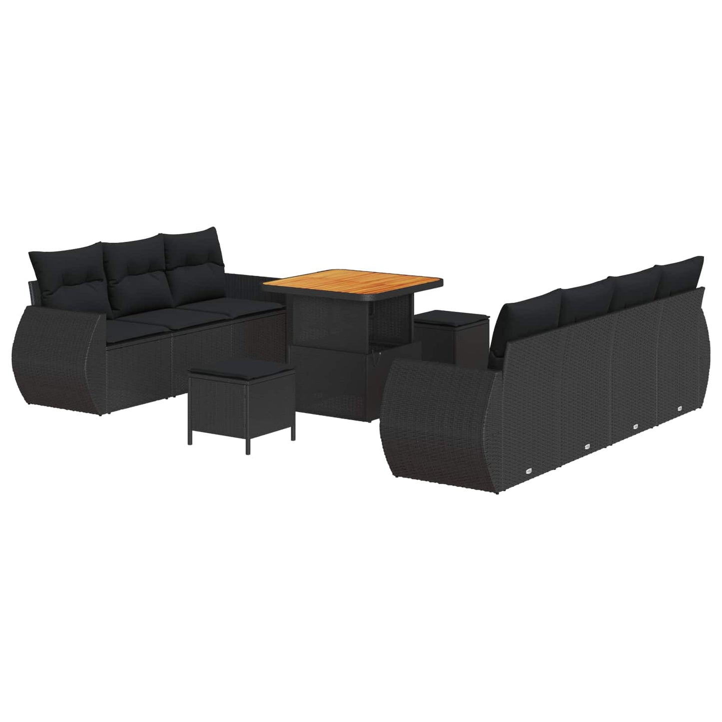 Gartensofa-set 10 stk. 7-Sitzanzahl Schwarz Poly-Rattan