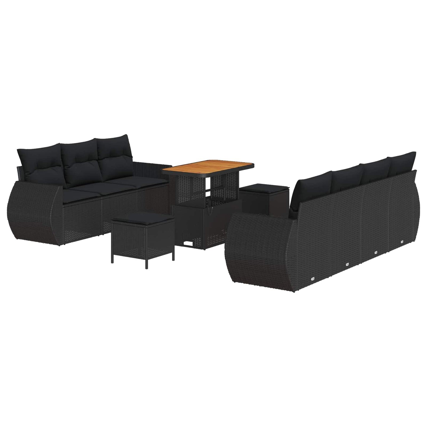 Gartensofa-set 10 stk. 7-Sitzanzahl Schwarz Poly-Rattan