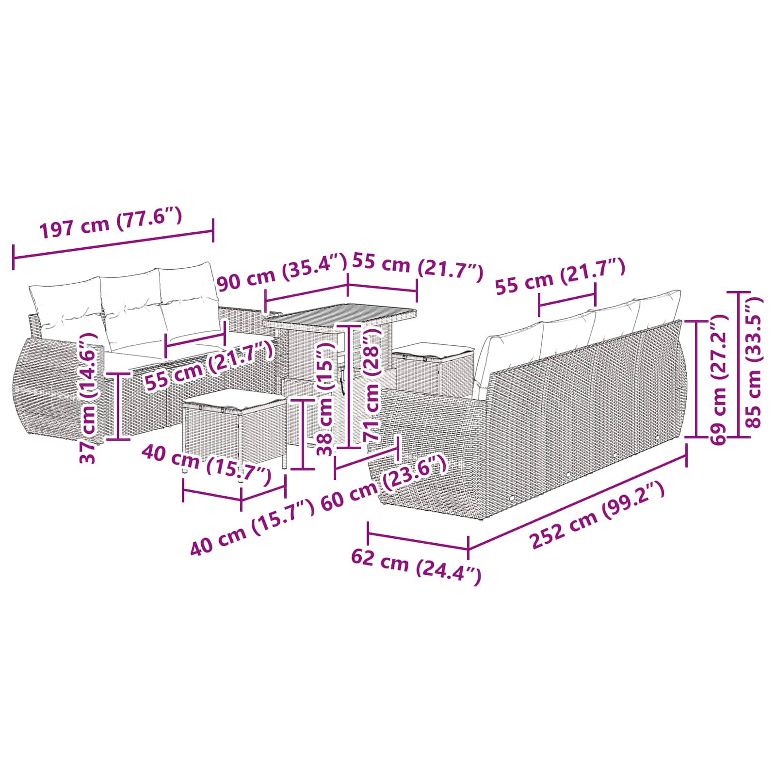 Gartensofa-set mit Kissen mit Kissen 10 pcs Schwarz Poly-Rattan