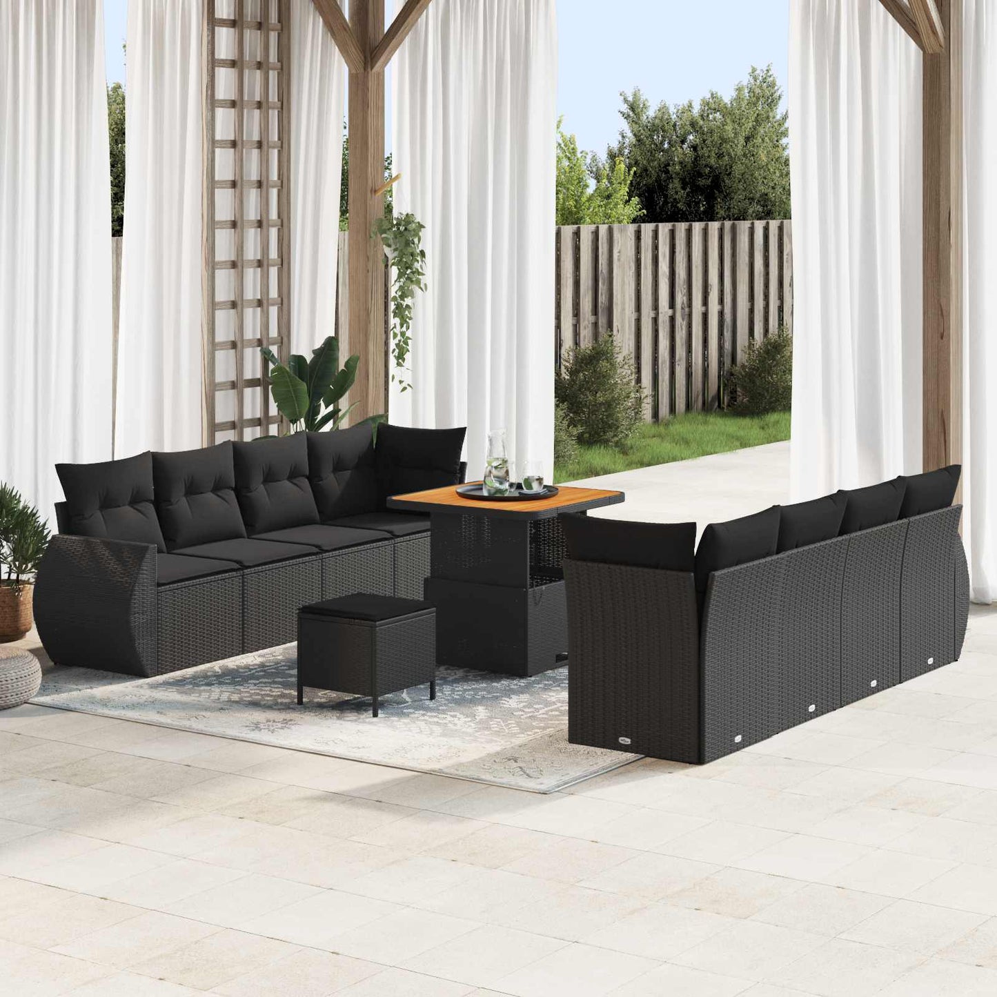 Gartensofa-set 11 stk. Schwarz Poly-Rattan