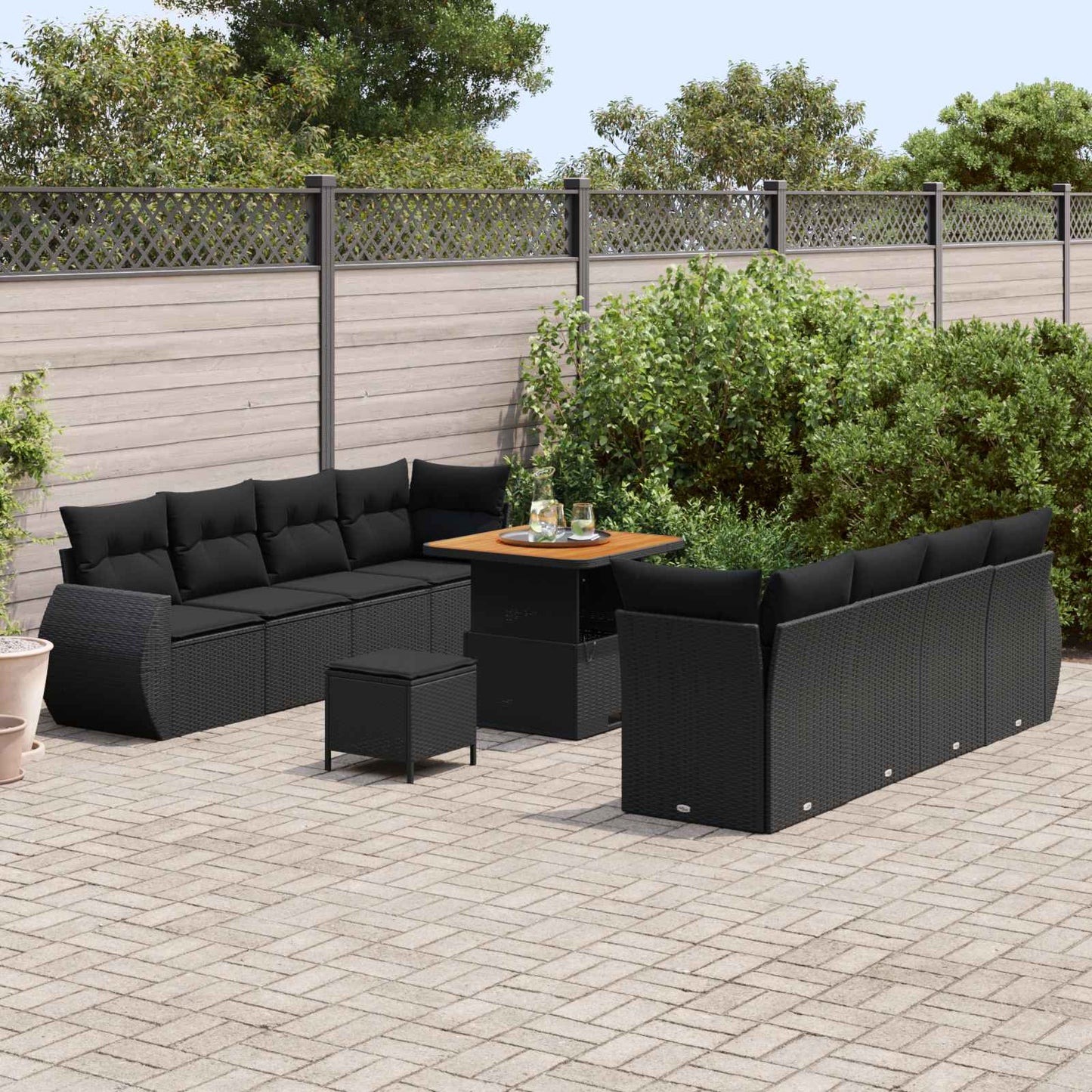 Gartensofa-set 11 stk. Schwarz Poly-Rattan
