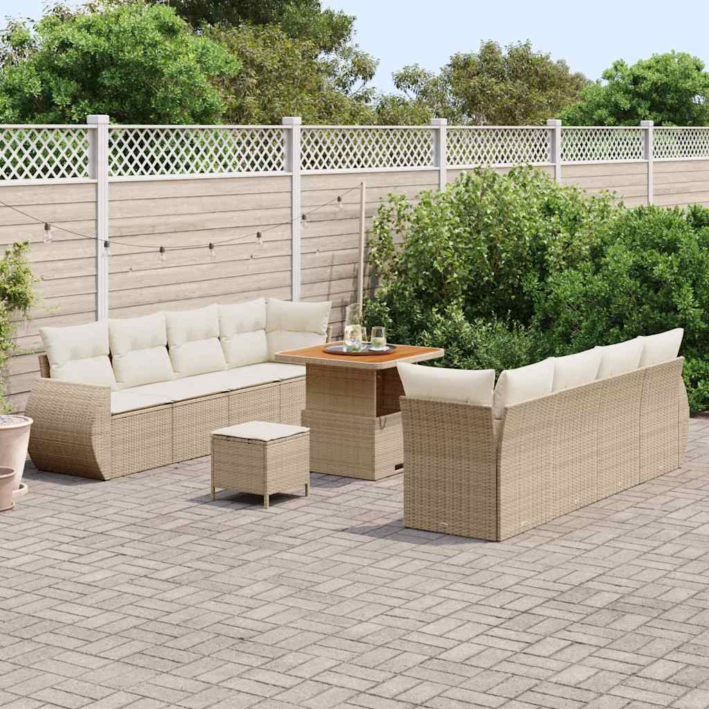 Gartensofa-set 11 stk. Beige Poly-Rattan