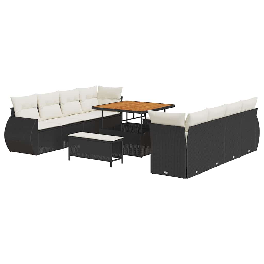 Garten-Sofa-Set mit Speicher 11 pcs Schwarz Poly Rattan