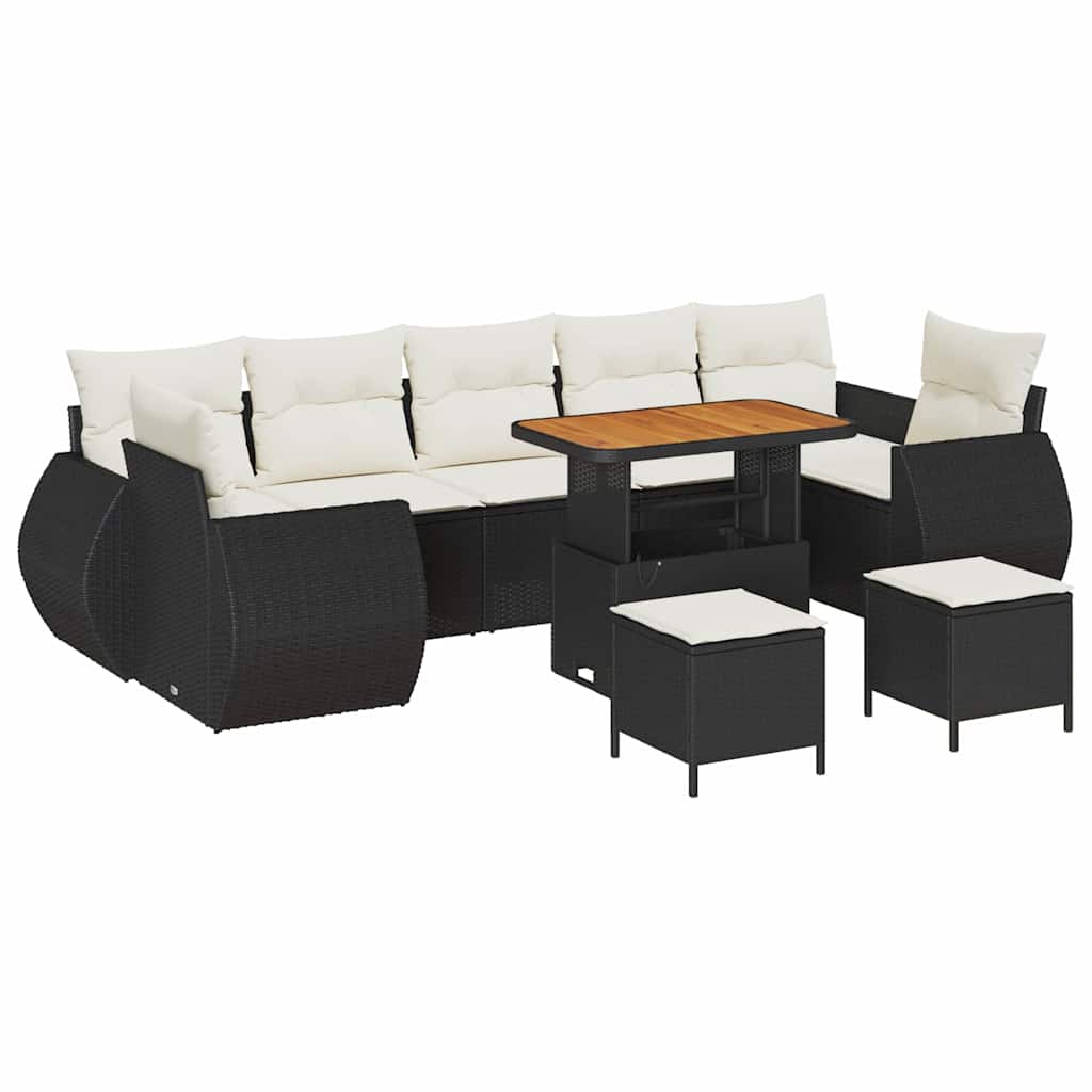 Garten-Sofa-Set mit Kissen 10 pcs Schwarz und Creme