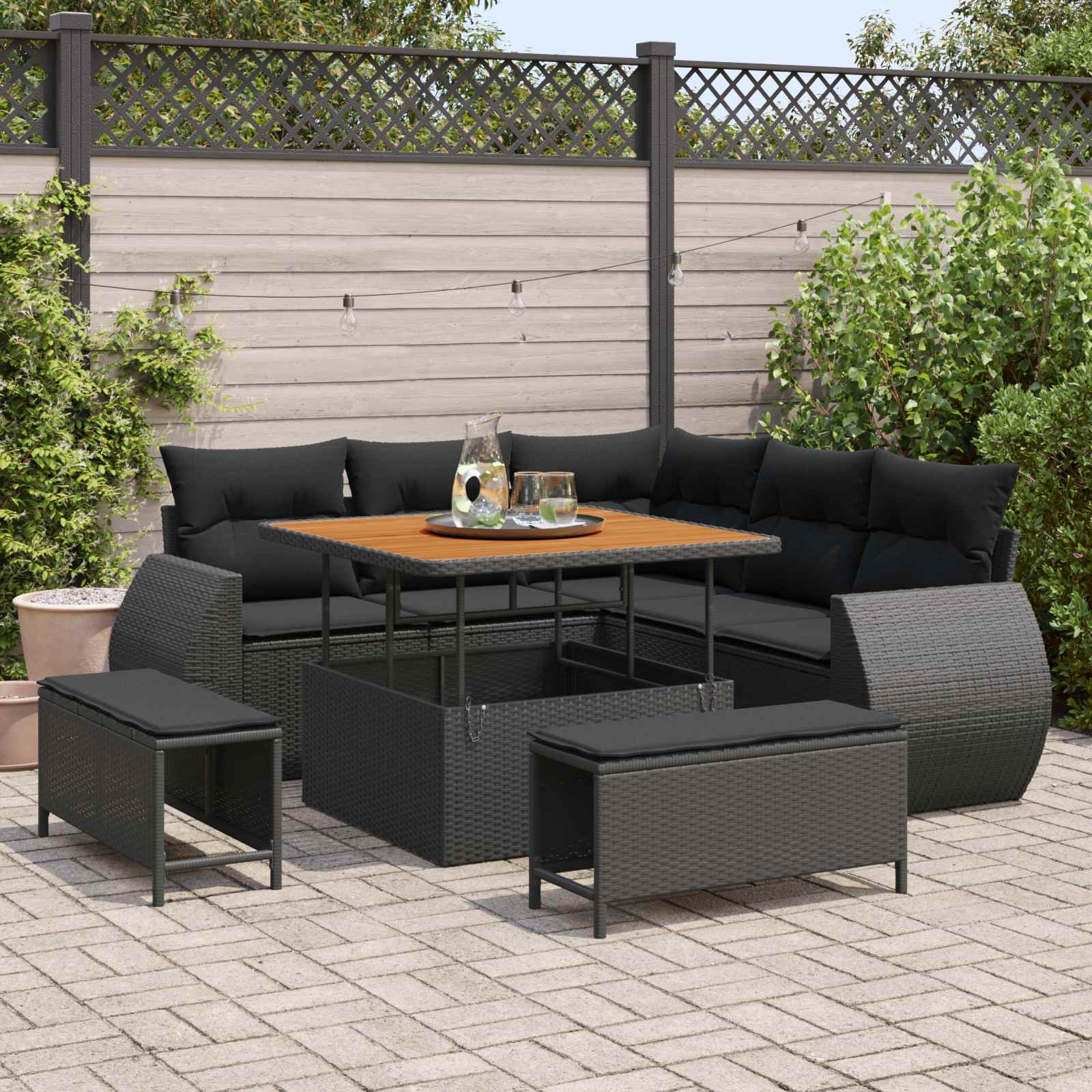 Gartensofa-set mit Kissen mit Kissen 8 pcs Schwarz Poly-Rattan