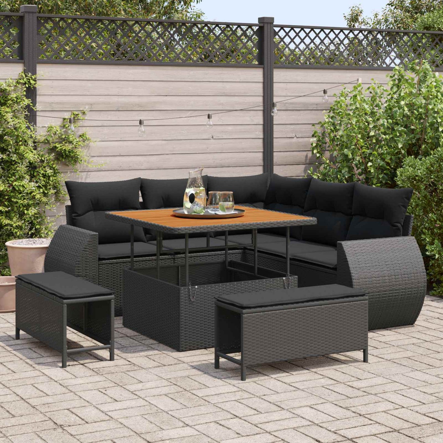Gartensofa-set 8 stk. 7-Sitzanzahl Schwarz Poly-Rattan