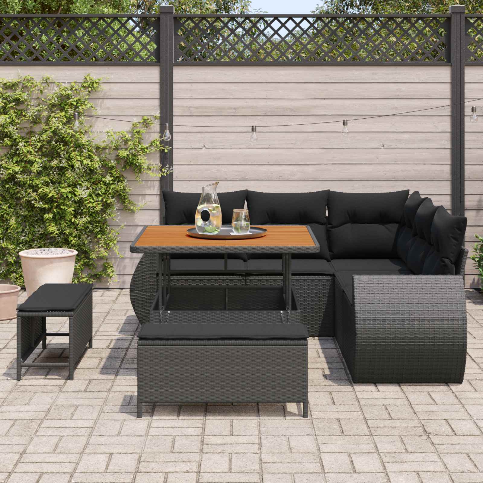 Gartensofa-set 8 stk. 7-Sitzanzahl Schwarz Poly-Rattan