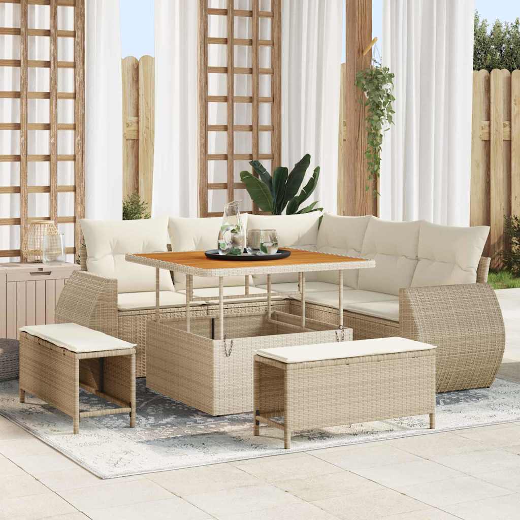 Gartensofa-set 8 stk. 7-Sitzanzahl Beige und Creme Poly-Rattan