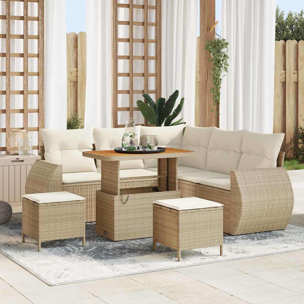Gartensofa-set 8 stk. 7-Sitzanzahl Beige und Creme Poly-Rattan