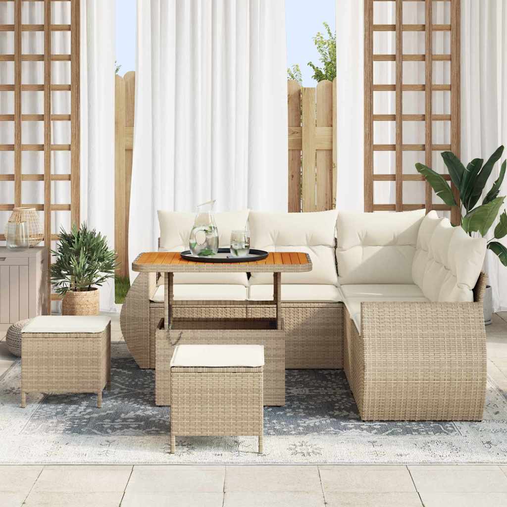Gartensofa-set 8 stk. 7-Sitzanzahl Beige und Creme Poly-Rattan