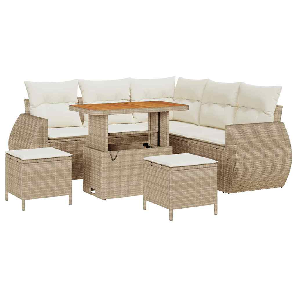 Gartensofa-set 8 stk. 7-Sitzanzahl Beige und Creme Poly-Rattan