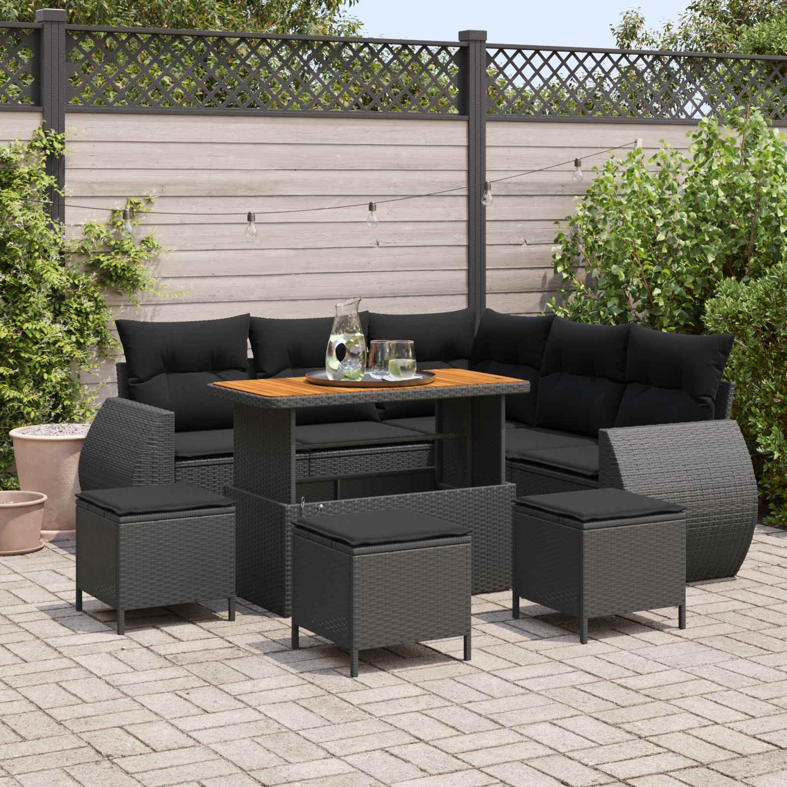 Gartensofa-set 9 pcs 8-Sitzanzahl Schwarz Poly-Rattan