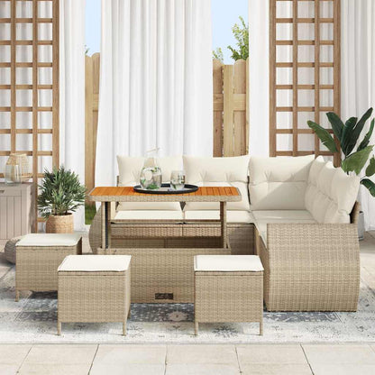 Gartensofa-set 9 stk. 8-Sitzanzahl Beige und Creme Poly-Rattan