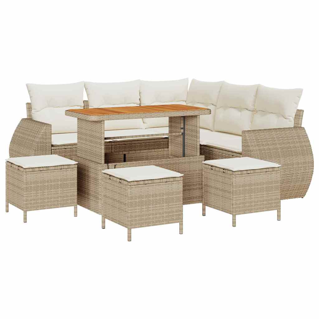 Gartensofa-set 9 stk. 8-Sitzanzahl Beige und Creme Poly-Rattan