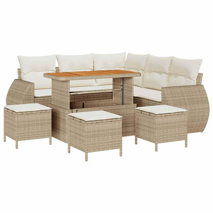 Gartensofa-set 9 stk. 8-Sitzanzahl Beige und Creme Poly-Rattan