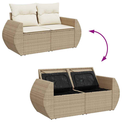 Gartensofa-set 9 stk. 8-Sitzanzahl Beige und Creme Poly-Rattan