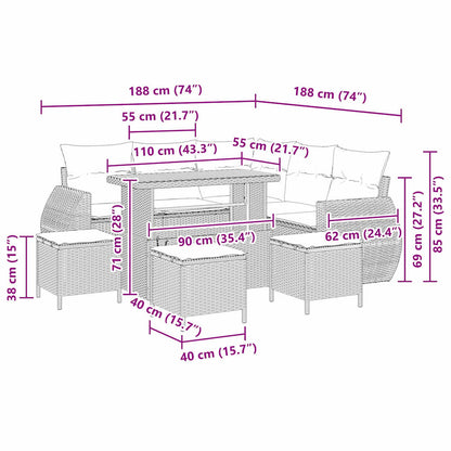 Gartensofa-set 9 stk. 8-Sitzanzahl Beige und Hellgrau
