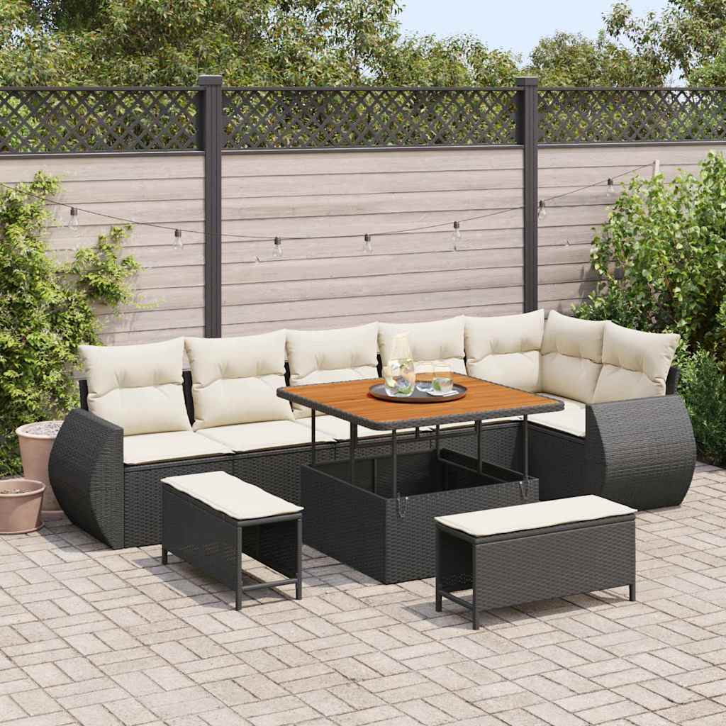 Gartensofa-set 9 stk. 9-Sitzanzahl Schwarz und Creme