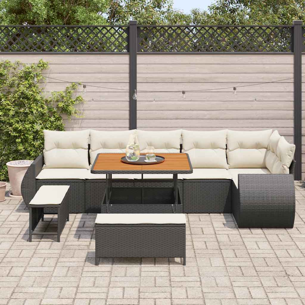 Gartensofa-set 9 stk. 9-Sitzanzahl Schwarz und Creme