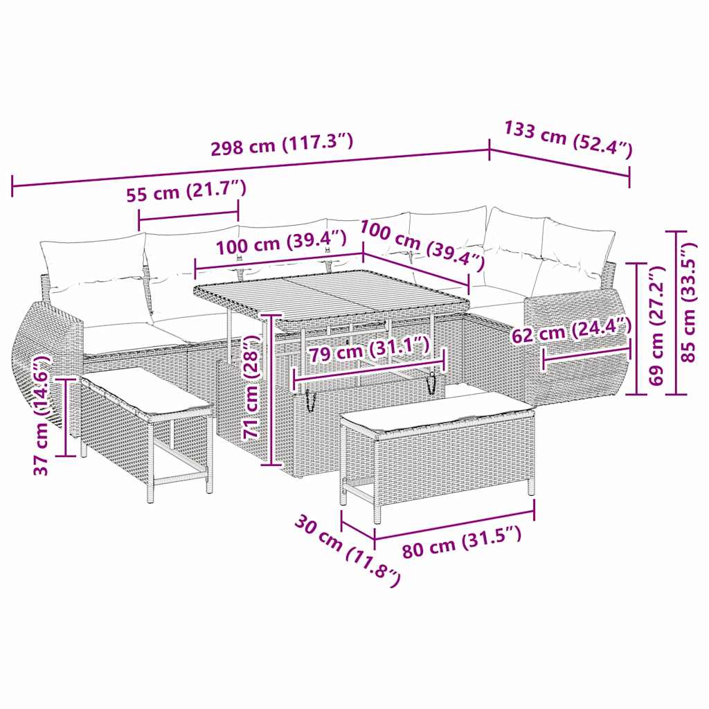 Gartensofa-set 9 stk. 9-Sitzanzahl Schwarz und Creme