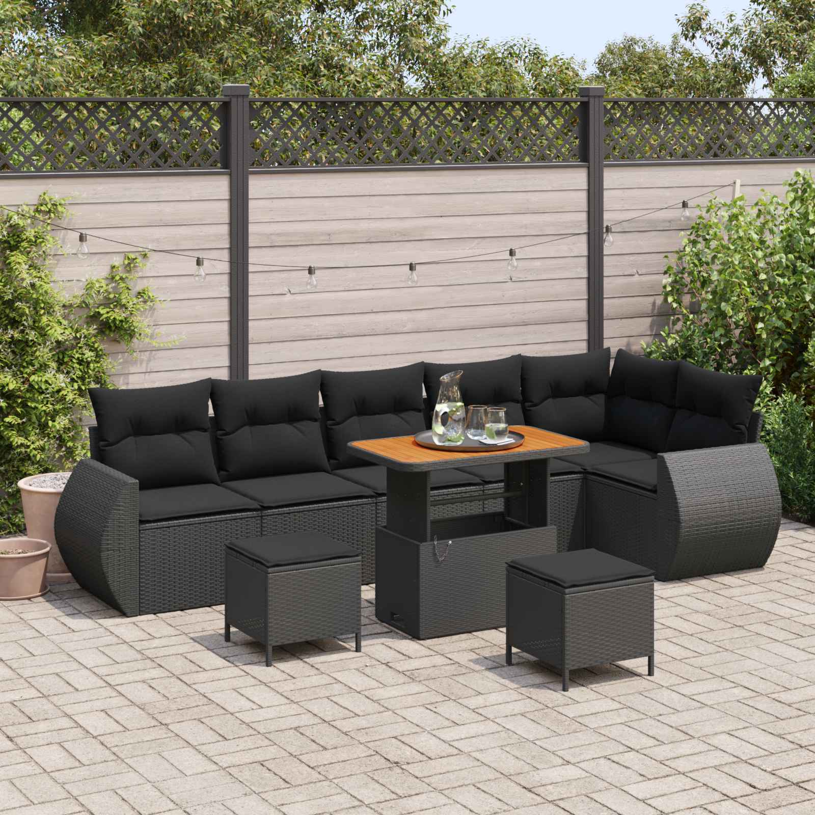Gartensofa-set mit Kissen mit Kissen 9 pcs Schwarz Poly Rattan