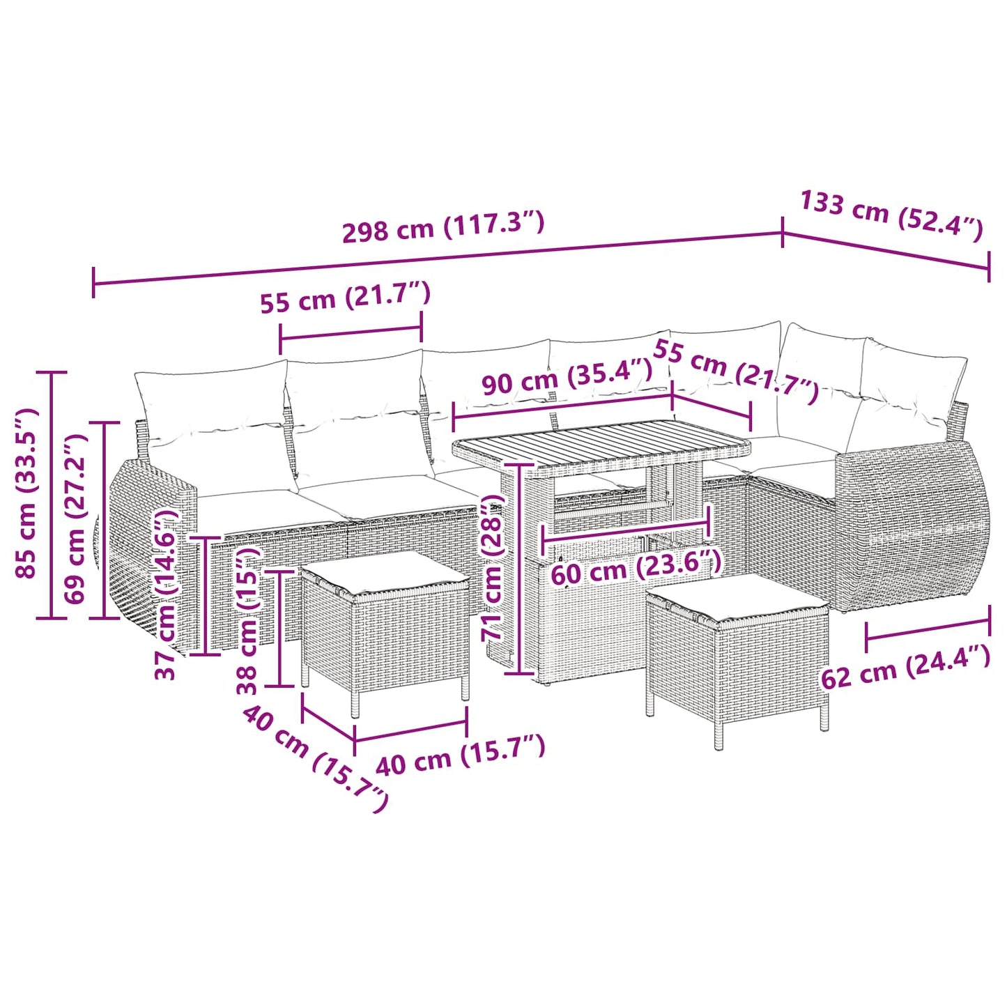 Gartensofa-set mit Kissen mit Kissen 9 pcs Schwarz Poly Rattan
