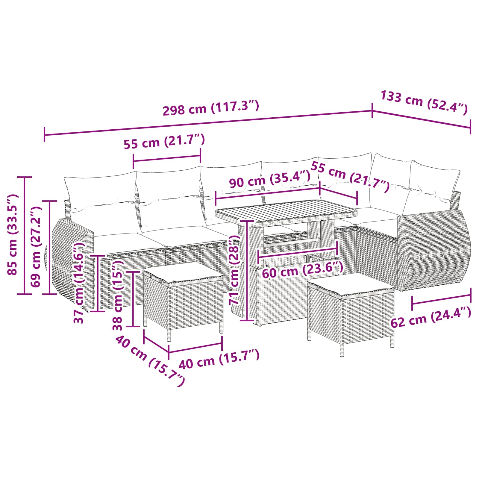 Gartensofa-set mit Kissen mit Kissen 9 pcs Schwarz Poly Rattan