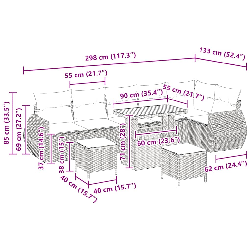 Gartensofa-set 9 stk. 9-Sitzanzahl Schwarz und Creme