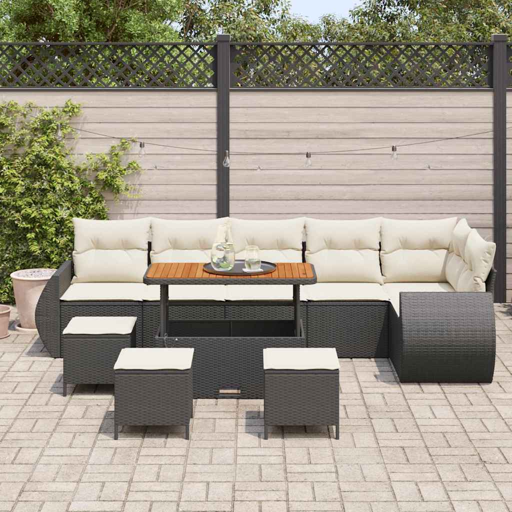 Gartensofa-set 10 stk. 10-Sitzanzahl Schwarz und Creme