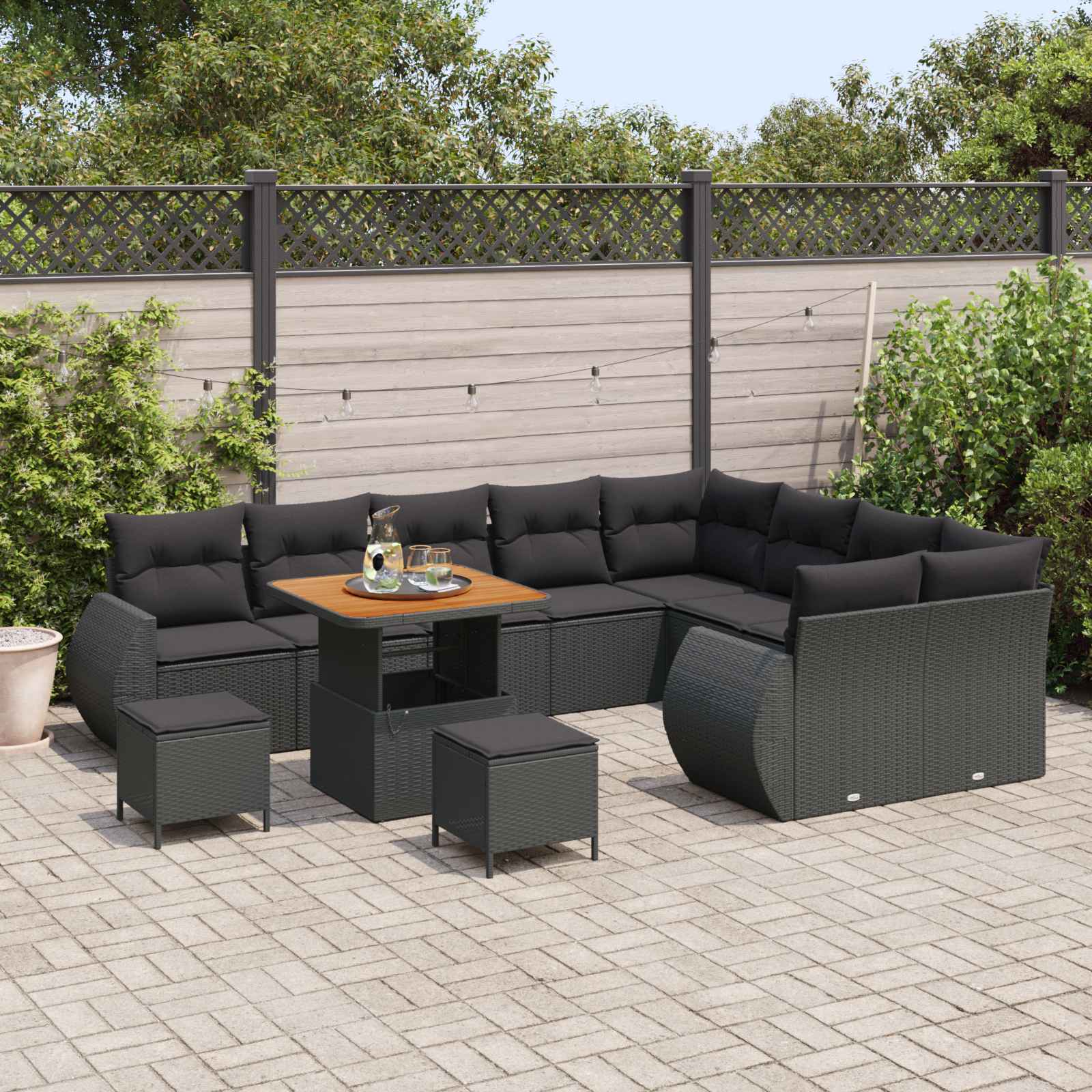 Gartensofa-set mit Kissen mit Kissen 12 pcs Schwarz Poly Rattan