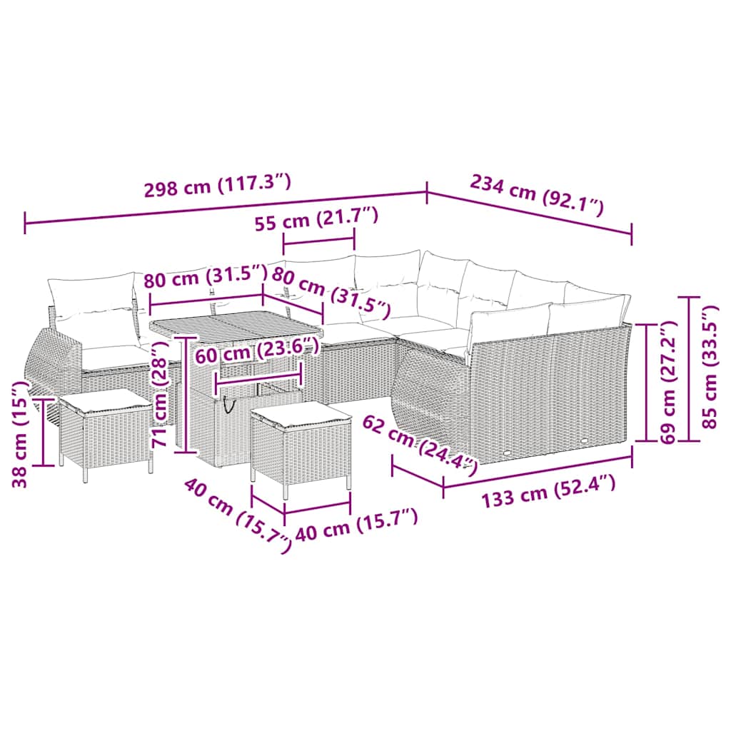 Gartensofa-set 12 stk. 12-Sitzanzahl Beige und Creme