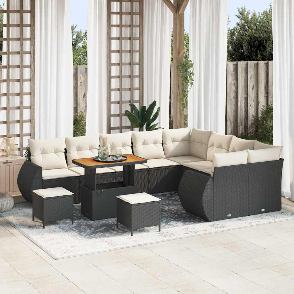 Garten-Sofa-Set mit Kissen 12 pcs Schwarz und Creme