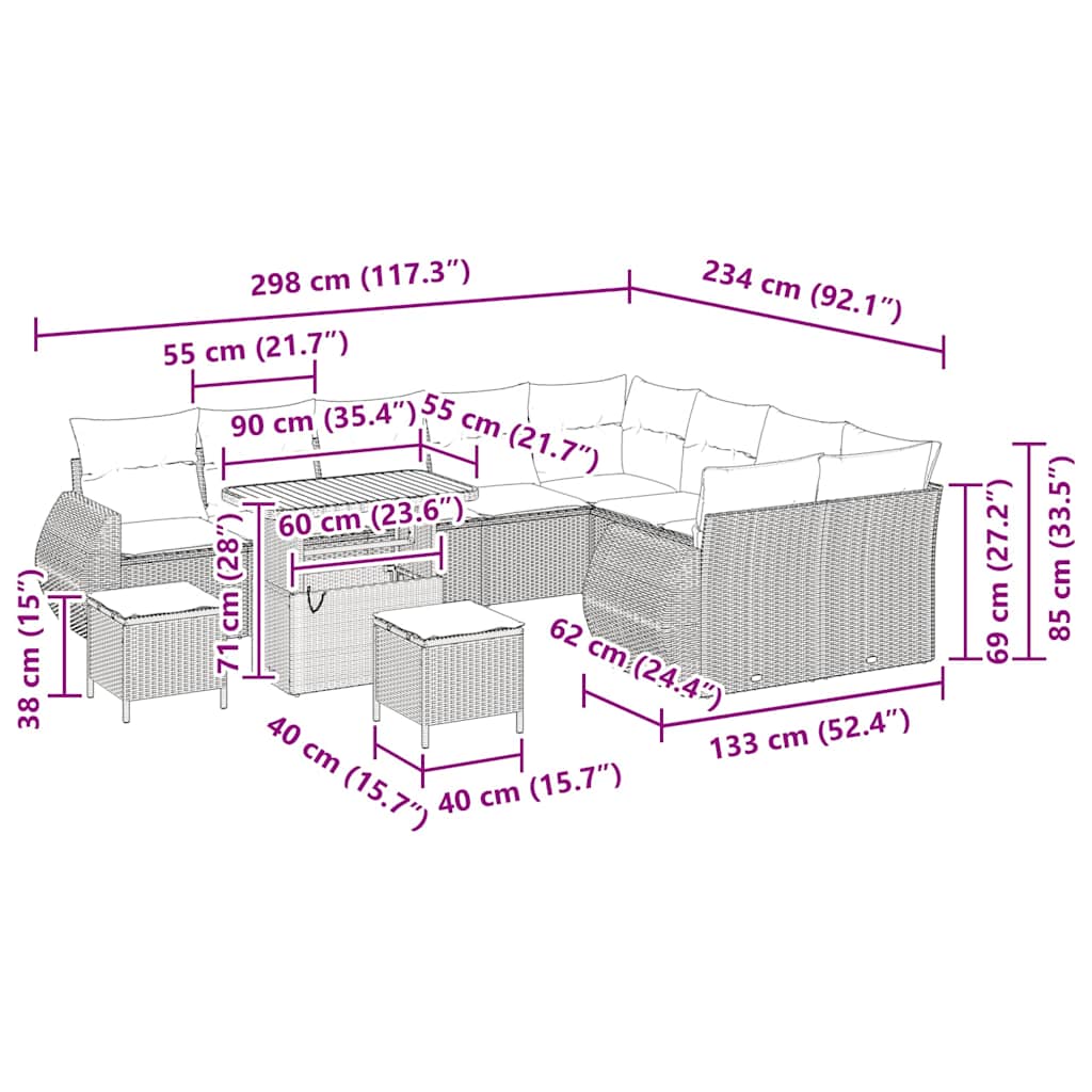 Gartensofa-set 12 stk. 12-Sitzanzahl Beige und Creme