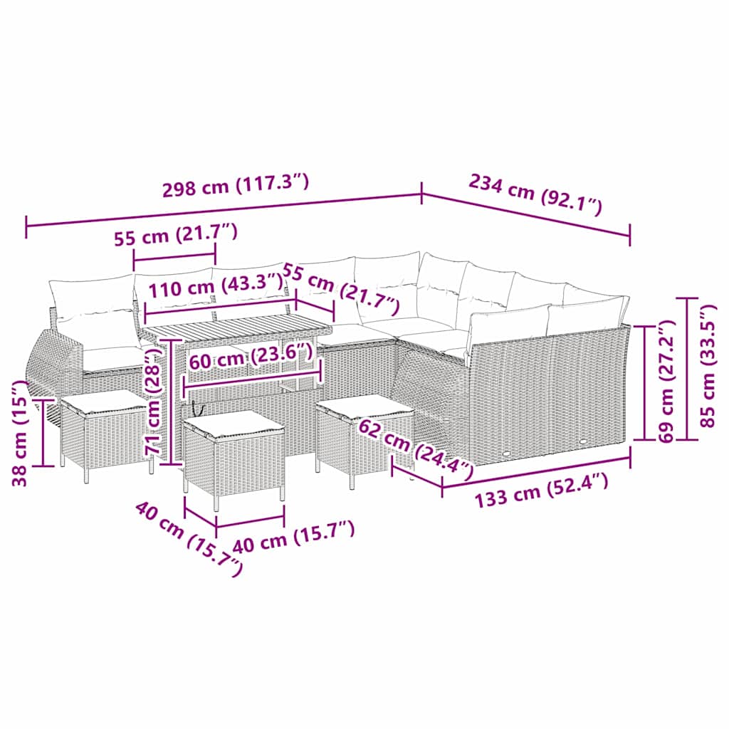 Gartensofa-set 13 stk. 13-Sitzanzahl Beige und Creme