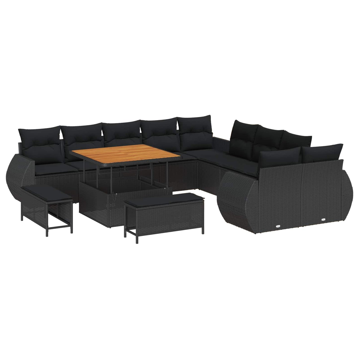Garten-Sofa-Set mit Kissen mit Speicher 13 pcs Schwarz