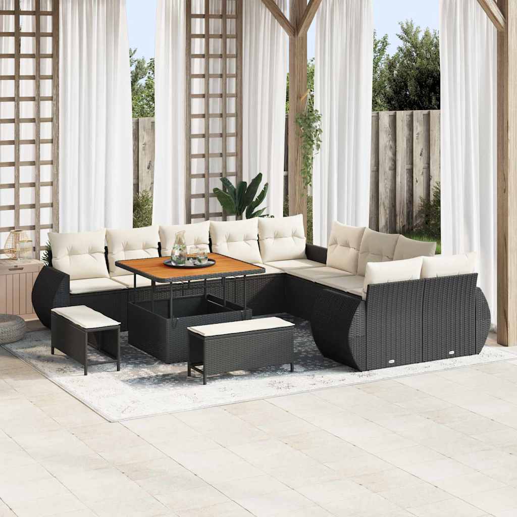 Garten-Sofa-Set mit Kissen 13 pcs Schwarz und Creme