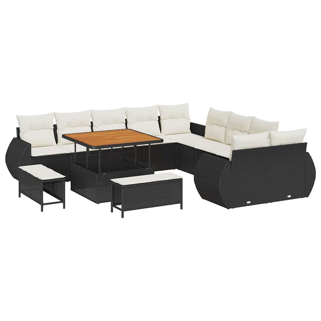 Garten-Sofa-Set mit Kissen 13 pcs Schwarz und Creme