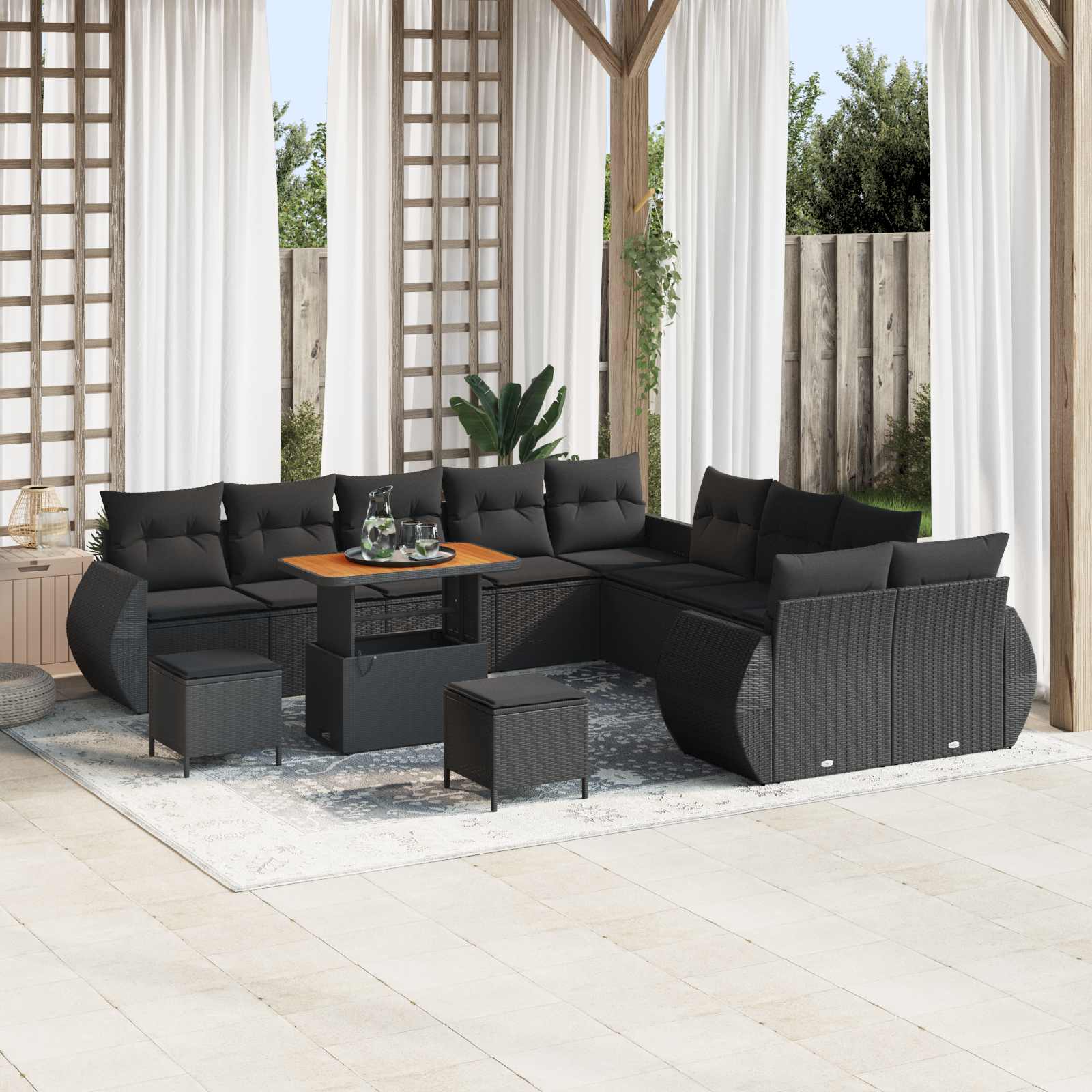 Garten-Sofa-Set mit Kissen mit Speicher 13 pcs Schwarz
