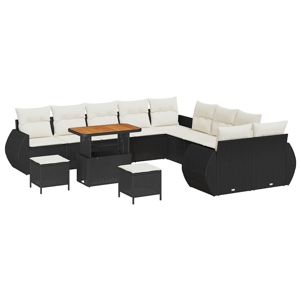 Garten-Sofa-Set mit Kissen 13 pcs Schwarz und Creme