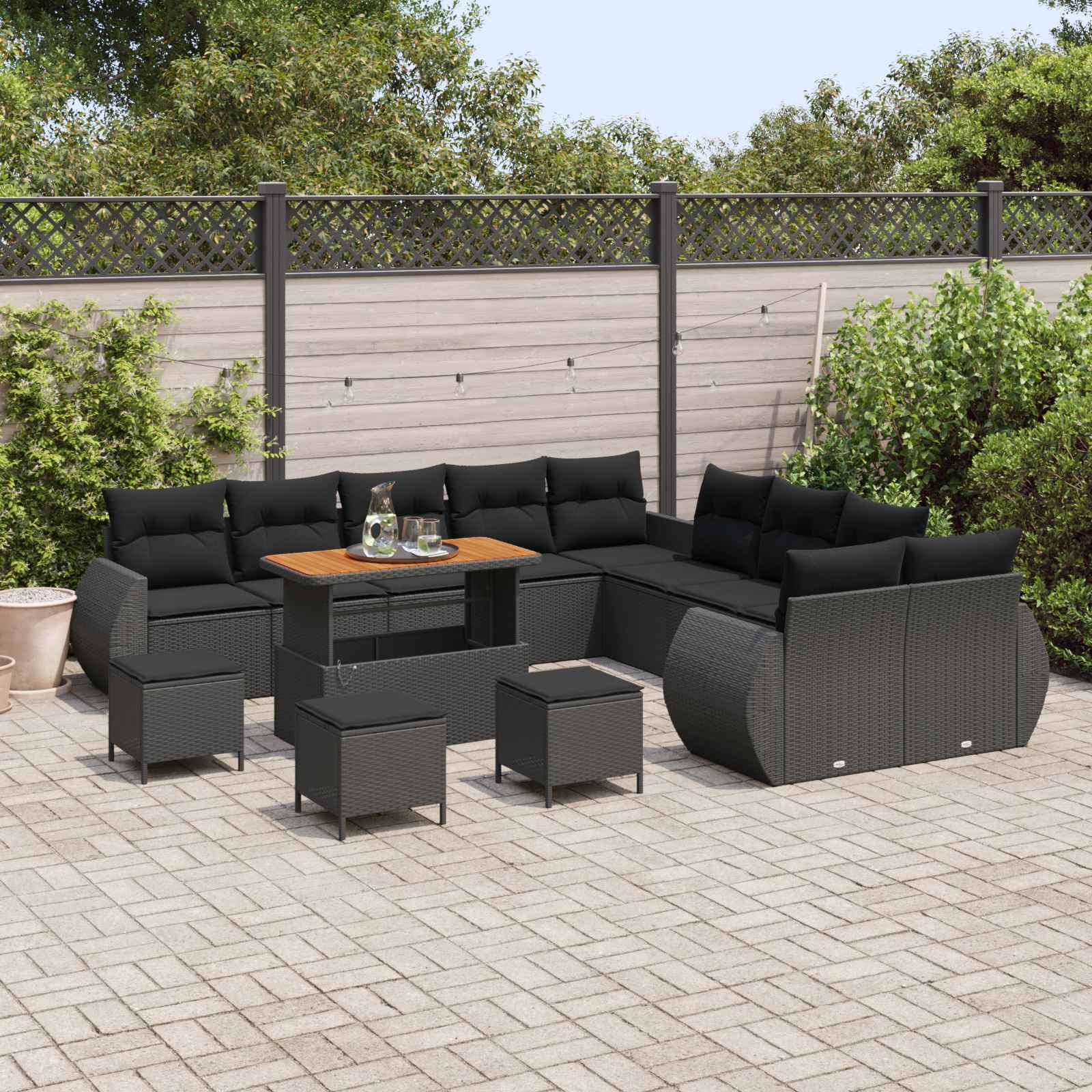 Garten-Sofa-Set mit Kissen mit Speicher 14 pcs Schwarz