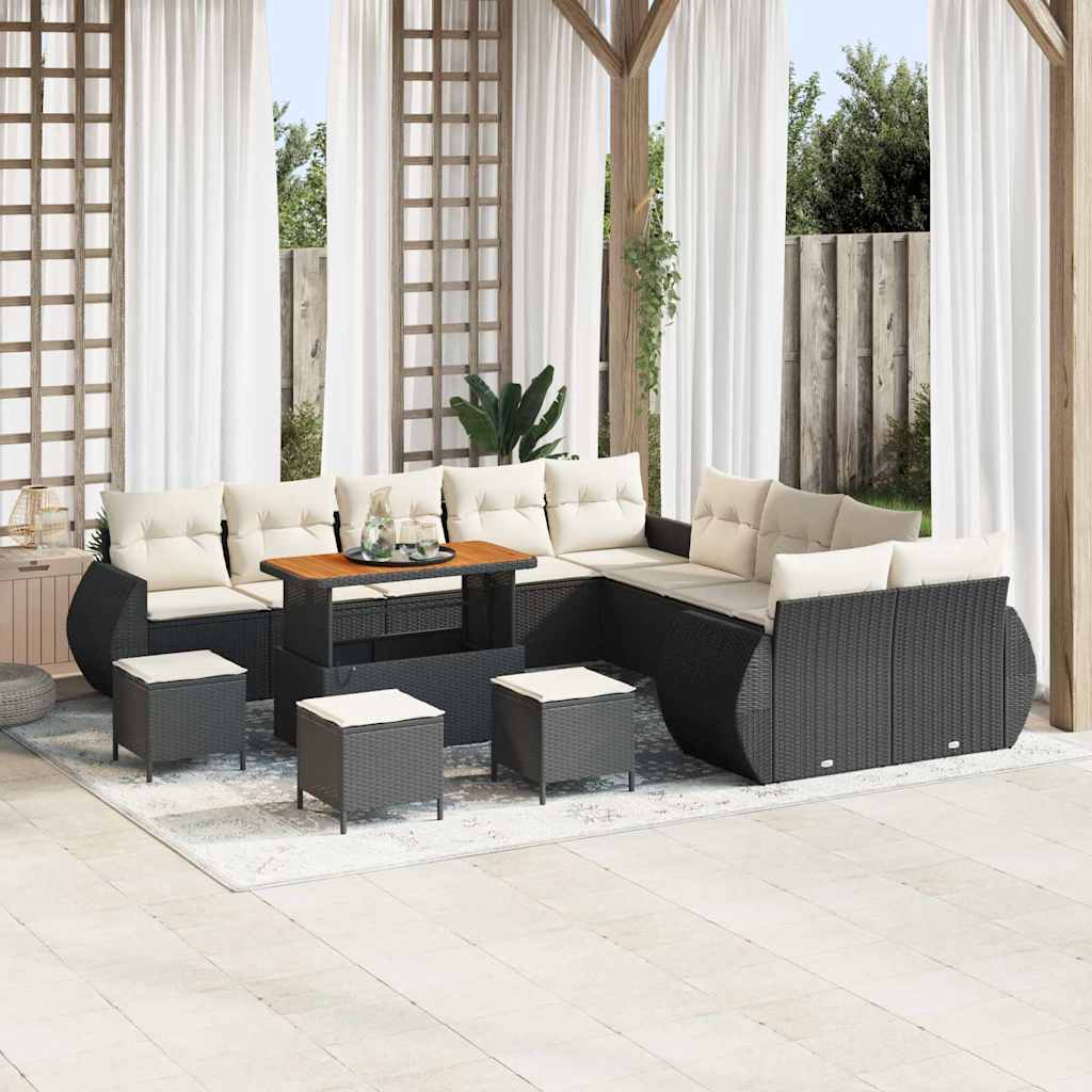 Garten-Sofa-Set mit Kissen mit Kissen 14 pcs Schwarz und Creme