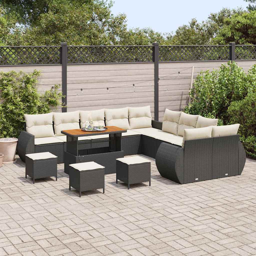 Garten-Sofa-Set mit Kissen mit Kissen 14 pcs Schwarz und Creme
