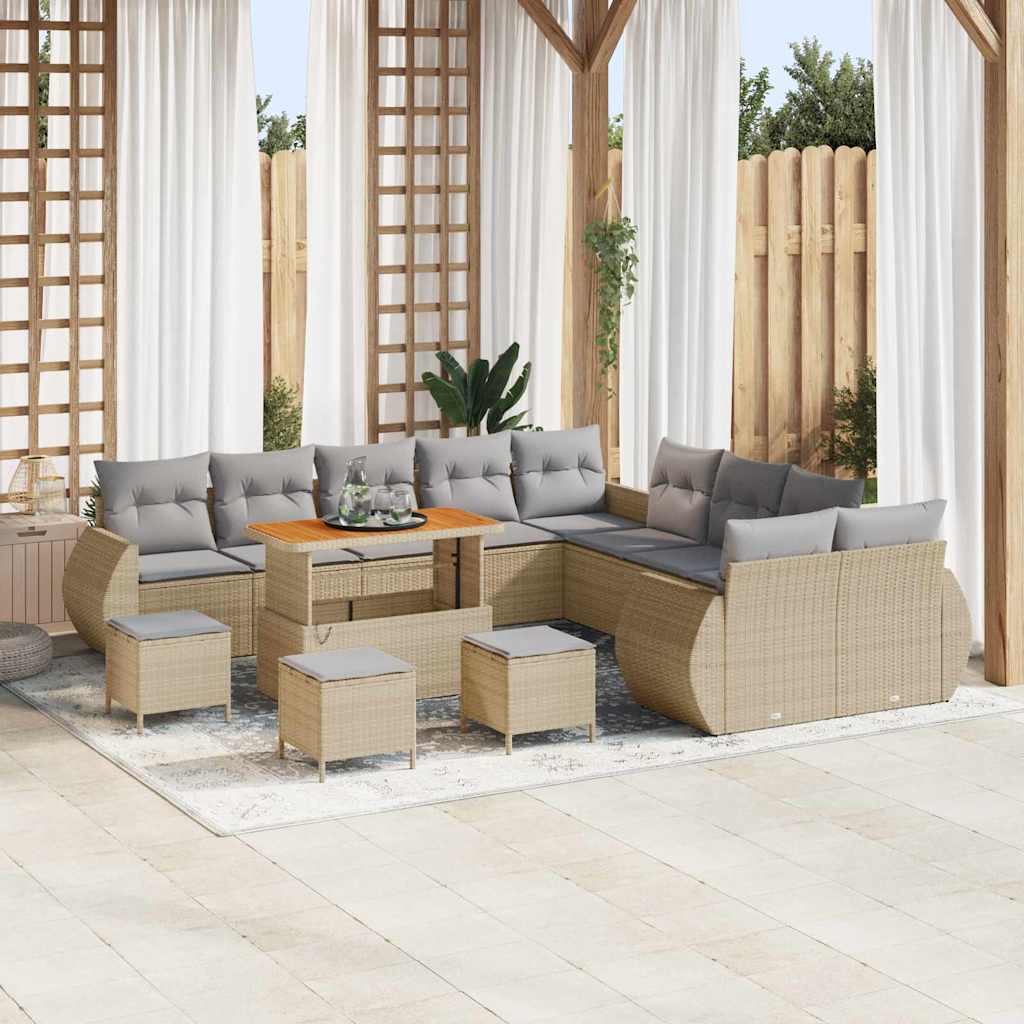 Garten-Sofa-Set mit Kissen 14 pcs Beige und Hellgrau
