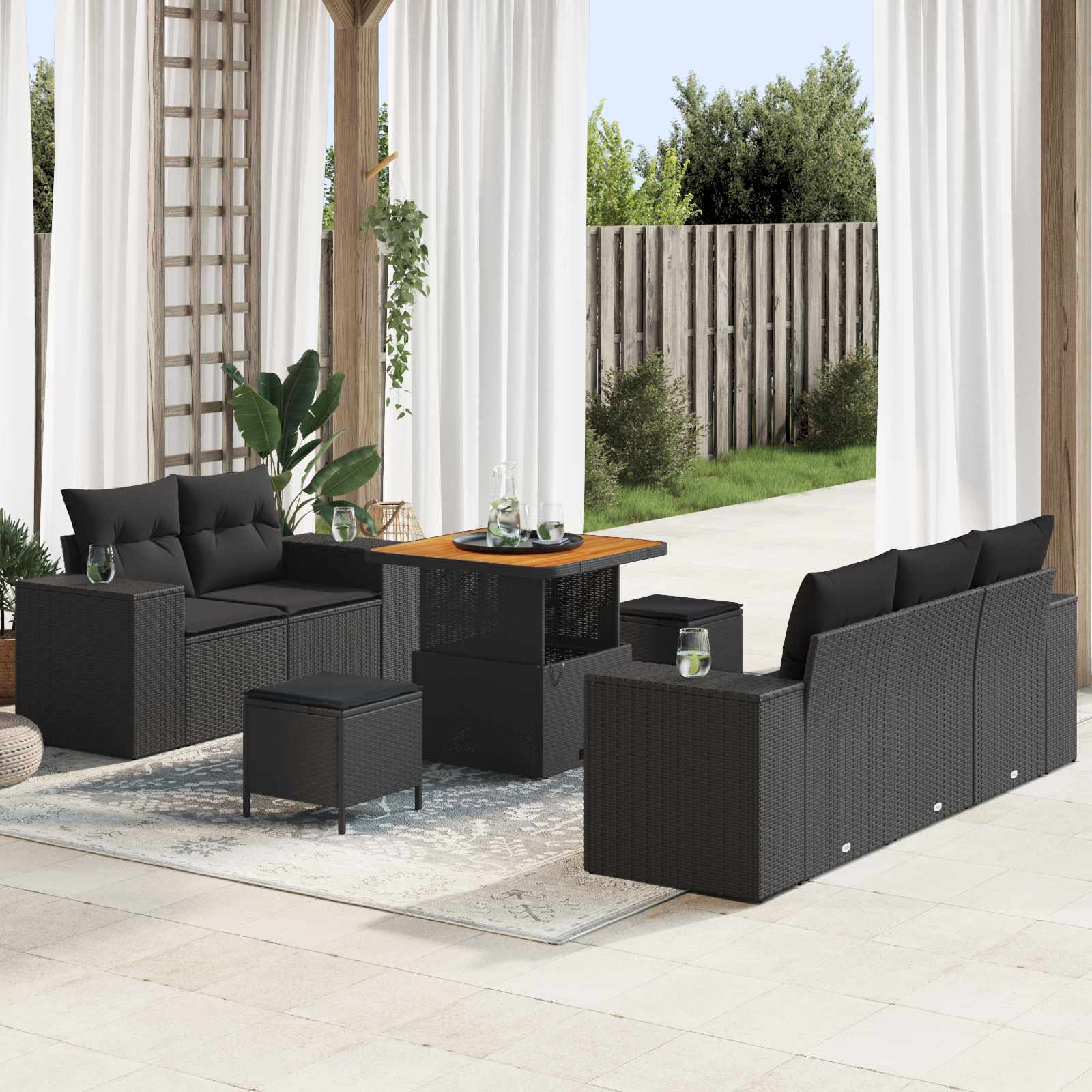 Gartensofa-set mit Kissen mit Kissen 8 pcs Schwarz Poly Rattan