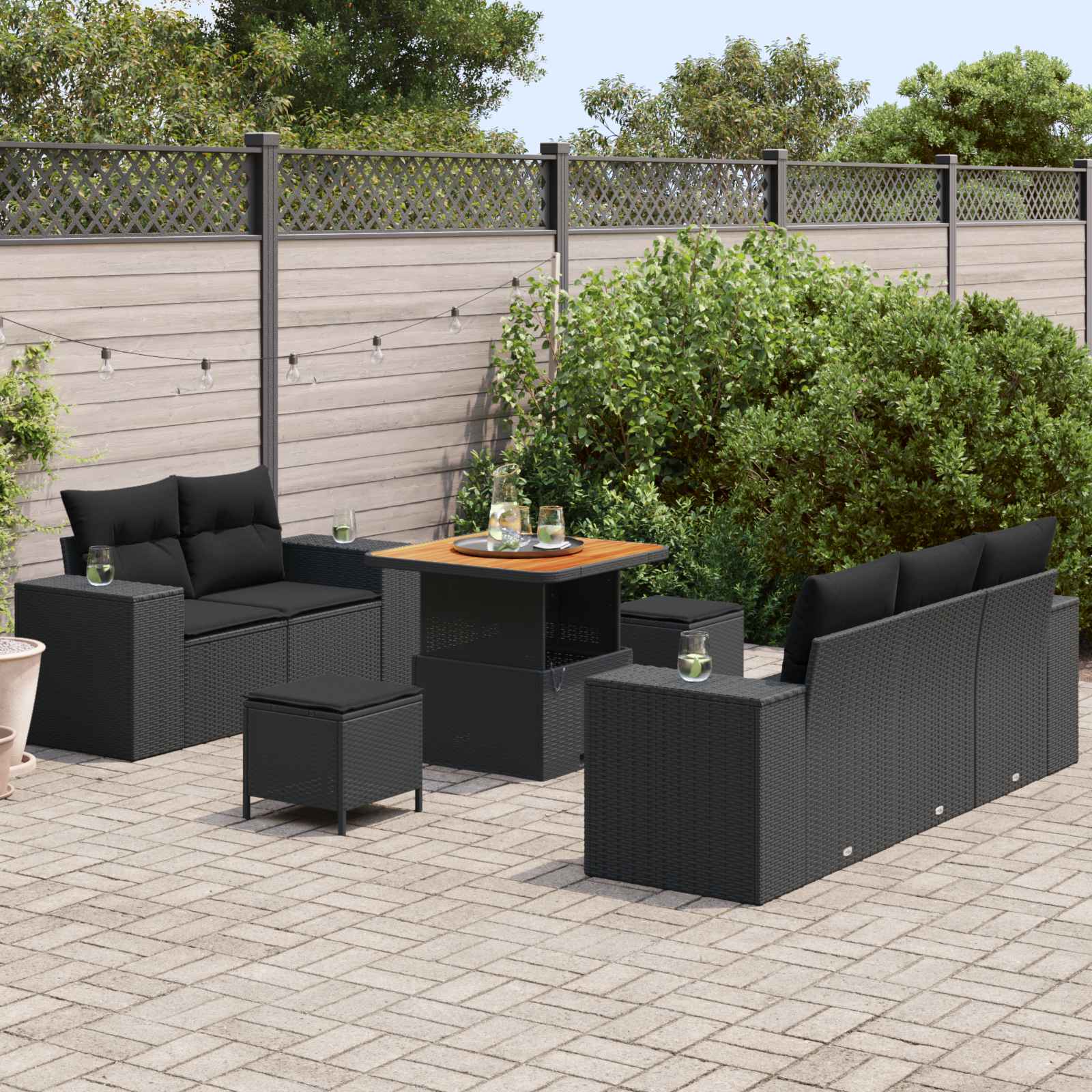 Gartensofa-set mit Kissen mit Kissen 8 pcs Schwarz Poly Rattan